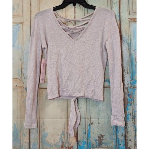 Crave Fame Womens Sz XS Dust Pink Long Sleeve Knotted Front Pullover Blouse Top - Picture 3 of 10
